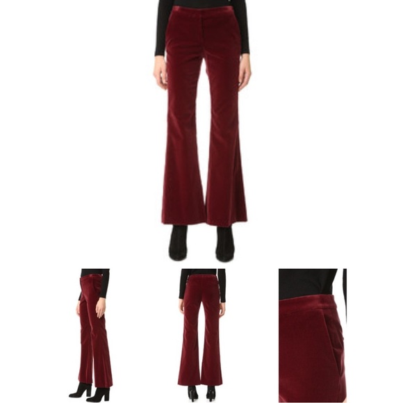 Theory Caroleena Velvet Pants Burgundy Velvet Wide Leg Pants - Picture 1 of 9